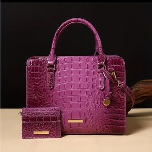 Brand New Elegant Purple Crocodile-Embossed Women's Fashion Tote Handbag Set